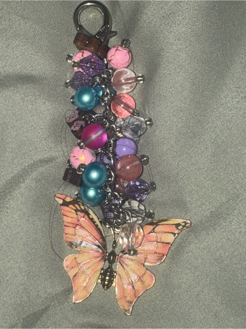 Butterfly charm handmade bag fob/ keychain,one of a kind. Key ring.